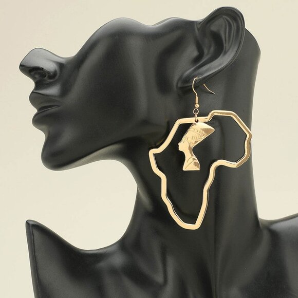 Oversized Africa Map Queen Silhouette Drop Dangle Earrings - Picture 4 of 4